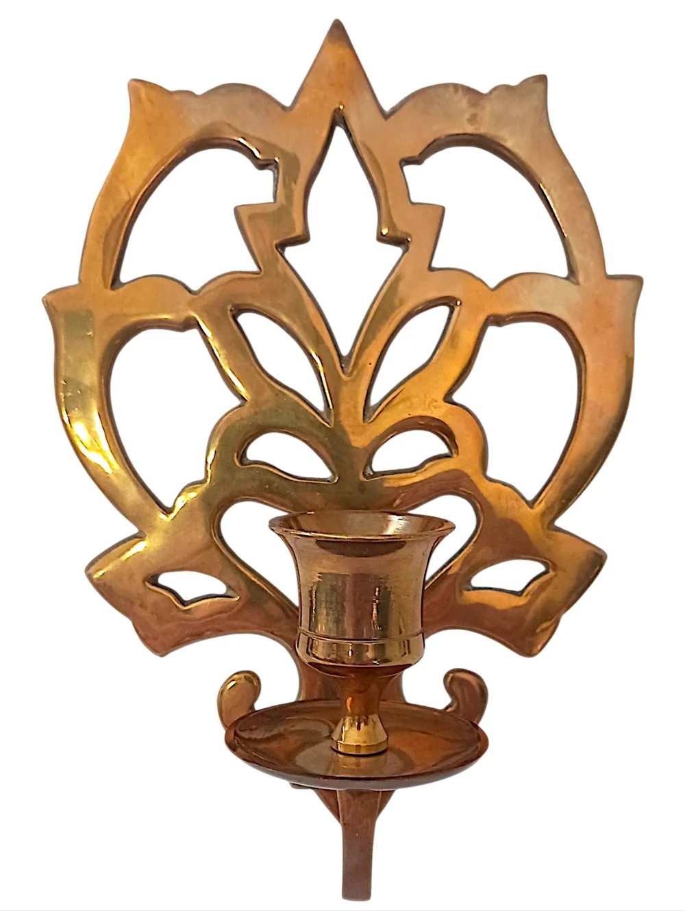 Solid‎ Brass Wall Sconce Single Candle Holder Lotus Flower Open Work Old World